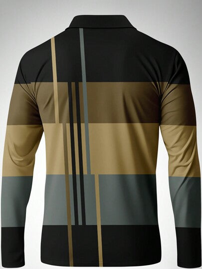 Polo décontracté pour hommes à rayures bicolores, léger, manches longues, printemps/automne