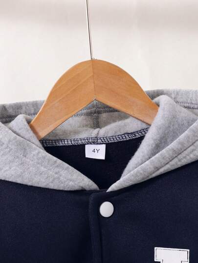 Ensemble de 2 pièces pour jeune garçon, style décontracté et confortable: sweatshirt sport à imprimé lettre "A" avec couleur contrastée et pantalon patchwork, tenue pour l'automne/hiver