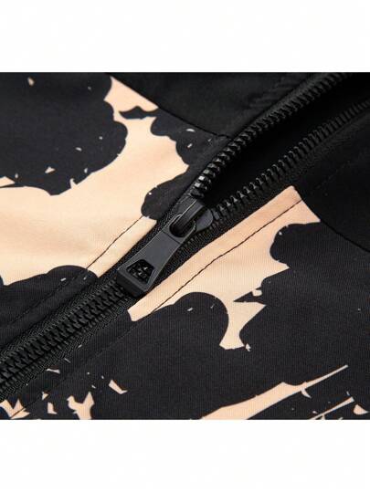 Manfinity Homme Veste coupe-vent décontractée à capuche ample avec imprimé camouflage à manches longues pour homme, pour le printemps et l'automne