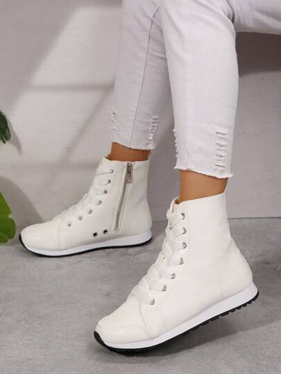 Chaussures de sport décontractées à lacets et fermeture éclair latérale, à bout rond plat, multicolores, pour femmes et enfants, style classique, pour l'automne/hiver