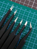6 pièces Ensemble de pinces antistatiques noires, outils de papeterie à pointe précise et incurvée, kit DIY pour planificateur, fournitures de rentrée scolaire
