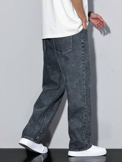 IRON GLYPH Jeans homme coupe droite à poches obliques, style loose fit