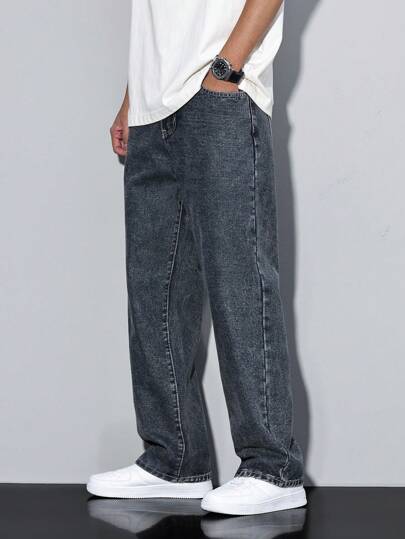 IRON GLYPH Jeans homme coupe droite à poches obliques, style loose fit