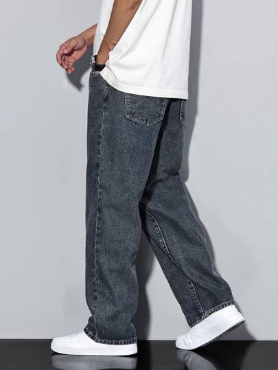IRON GLYPH Jeans homme coupe droite à poches obliques, style loose fit