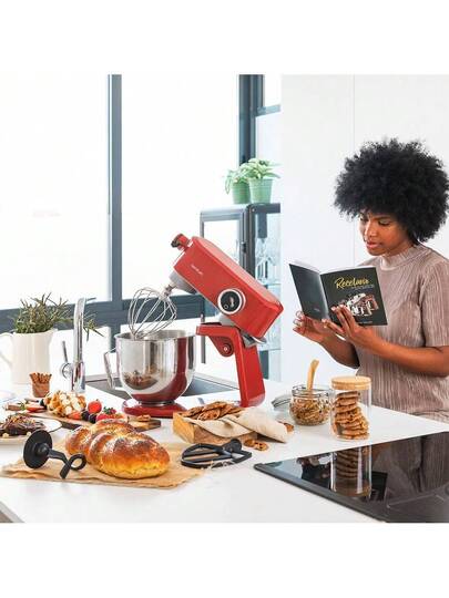Cecotec Robot pétrisseur Twist&Fusion 4000 Luxury, Rouge. 800 W, corps en aluminium moulé, moteur DC, 8 vitesses, lumière LED, bol en acier inoxydable de 5,2 L