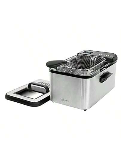 Cecotec Friteuse numérique Cleanfry Luxury 3000 Black. Design élégant en acier inoxydable et laquée noir avec 3,2 L de capacité et 5 programmes préétablis. (3,2 L, Steel)