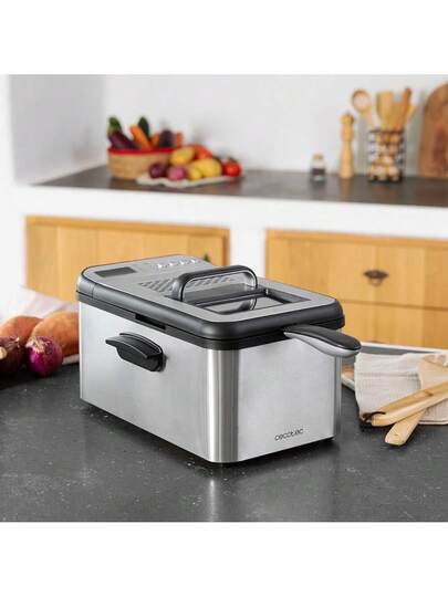 Cecotec Friteuse numérique Cleanfry Luxury 3000 Black. Design élégant en acier inoxydable et laquée noir avec 3,2 L de capacité et 5 programmes préétablis. (3,2 L, Steel)