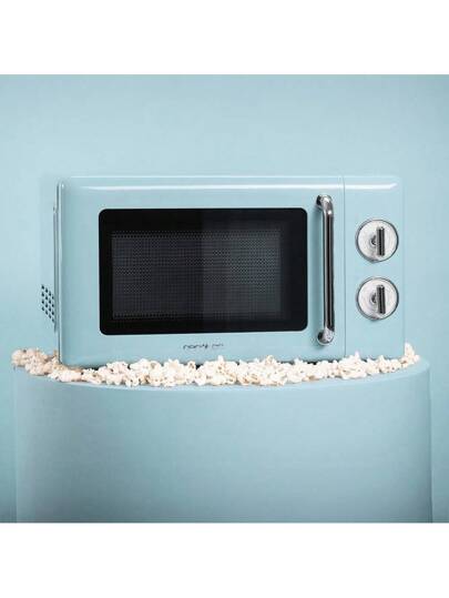 Cecotec Micro-Ondes Mécanique avec Grill Proclean 3110 Retro Bleu. 20 L, 700 W en 6 niveaux, minuterie jusqu à 30 minutes, mode dégivrage, design vintage bleu, finitions en acier.