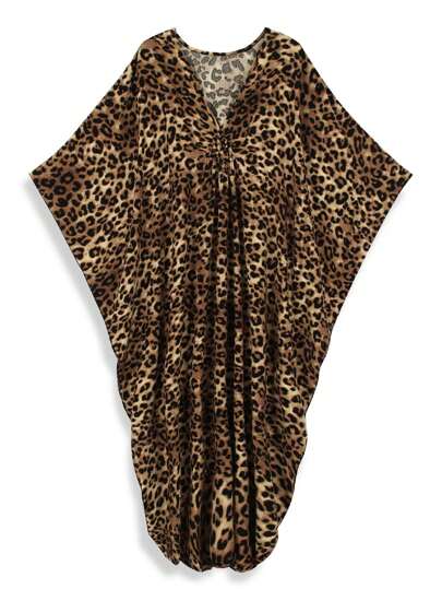 Robe longue ample bohème pour femme, imprimé léopard, manches chauve-souris, col en V, élégante, printemps et automne