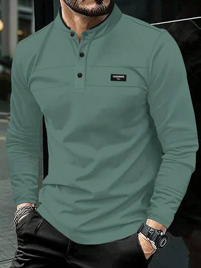 Manfinity Homme Polo à manches longues décontracté avec imprimé lettre pour hommes, automne