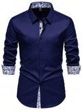 Calvornis 1 pièce Chemise formelle à manches longues boutonnée avec imprimé patchwork floral pour hommes, tenue de soirée chic pour le printemps et l'automne, style Old Money, cérémonie