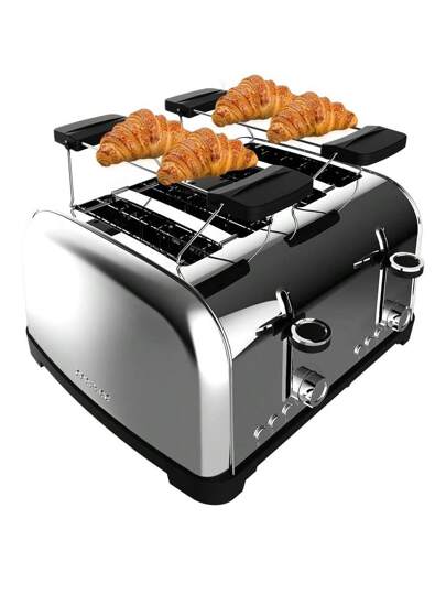 Cecotec Grille-pain Vertical 4 Fentes Courtes Toastin time 1700 Double Inox. 1700 W, 4 Tranches de Pain, Fente Large de 3,8 cm, 2 Supports pour Pains et Tiroir Ramasse-miettes, Acier Inoxydable