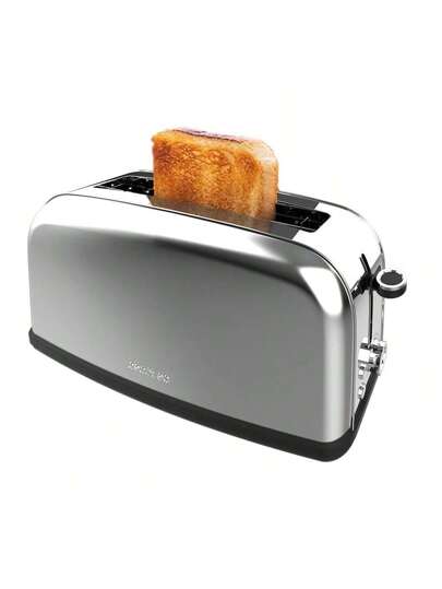 Cecotec Grille-pain Vertical 1 Fente Longue Toastin time 850 Inox Long Lite. 850 W, 2 Tranches de Pain, Fente Large de 3,8 cm, Support pour Petits Pains et Bac à Miettes, Acier Inoxydable