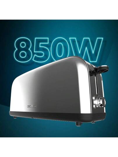 Cecotec Grille-pain Vertical 1 Fente Longue Toastin time 850 Inox Long Lite. 850 W, 2 Tranches de Pain, Fente Large de 3,8 cm, Support pour Petits Pains et Bac à Miettes, Acier Inoxydable