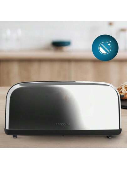 Cecotec Grille-pain Vertical 1 Fente Longue Toastin time 850 Inox Long Lite. 850 W, 2 Tranches de Pain, Fente Large de 3,8 cm, Support pour Petits Pains et Bac à Miettes, Acier Inoxydable