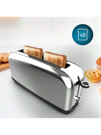 Cecotec Grille-pain Vertical 1 Fente Longue Toastin time 850 Inox Long Lite. 850 W, 2 Tranches de Pain, Fente Large de 3,8 cm, Support pour Petits Pains et Bac à Miettes, Acier Inoxydable