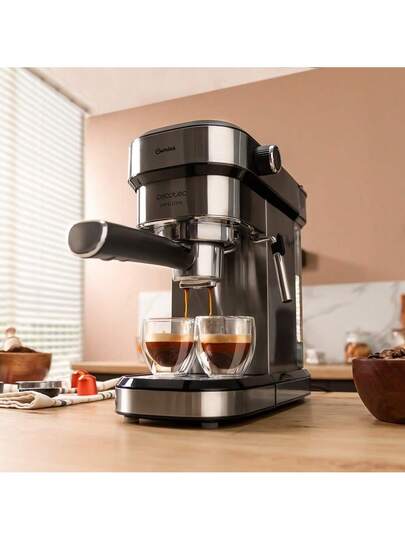 Cecotec Cafetière Expresso Cafelizzia 790 Steel Duo. 1350 W, Espressos et Cappuccinos, Thermoblock, 20 Bars, Mode Auto 1-2 Cafés, Buse Vapeur Orientable, Accessoire Filtre pour Capsules