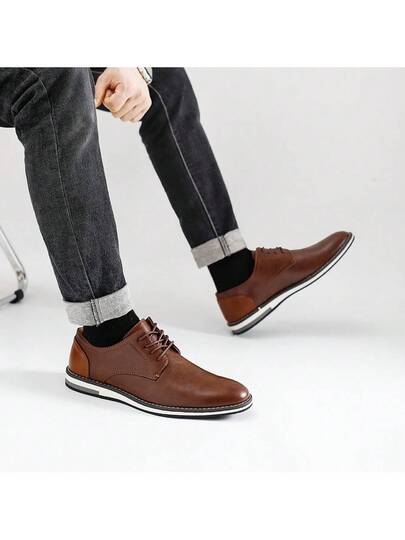 Chaussures d'affaires décontractées pour hommes, design de blocs de couleur, chaussures derby vintage, KD4163, couture blanche