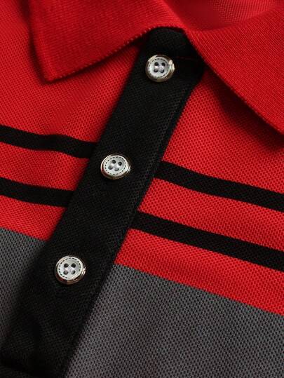 1 pièce Chemise polo à manches longues avec col boutonné, imprimé unicolore, style décontracté, convient pour le printemps et l'automne