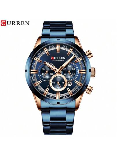 Curren Montre quartz en acier inoxydable pour hommes actuel avec chronographe multifonction et résistance à l'eau pour le papa