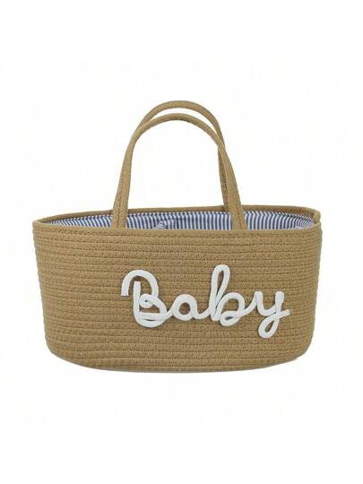 Panier de rangement pour articles pour bébé en corde tissée avec motif alphabet, à compartiments séparés pour couches humides et sèches