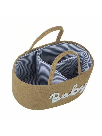 Panier de rangement pour articles pour bébé en corde tissée avec motif alphabet, à compartiments séparés pour couches humides et sèches