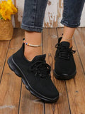 Chaussures de sport en tissu à enfiler pour femmes avec lacets avant et décoration de maille, pour la course en extérieur, le gymnase. Légères et confortables pour toutes les saisons