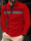 1 pièce Chemise polo à manches longues avec col boutonné, imprimé unicolore, style décontracté, convient pour le printemps et l'automne