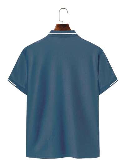 Manfinity Homme Chemise polo à manches courtes simple et décontractée pour hommes avec bordure contrastée, formelle