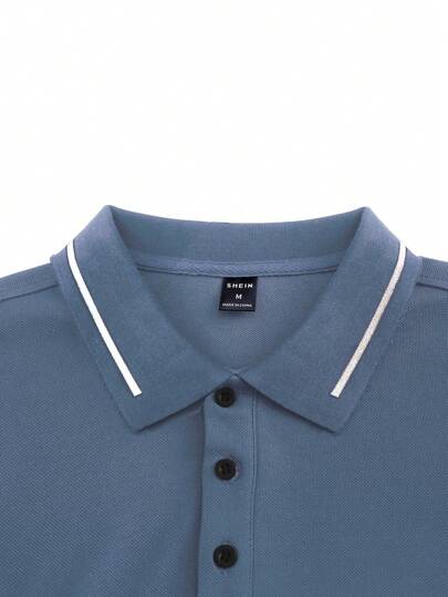 Manfinity Homme Chemise polo à manches courtes simple et décontractée pour hommes avec bordure contrastée, formelle