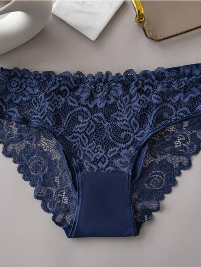 5 pièces/Paquet Culottes en dentelle à contraste pour femmes grandes tailles