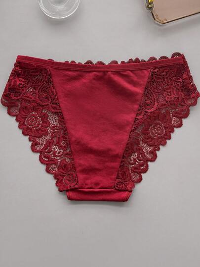 5 pièces/Paquet Culottes en dentelle à contraste pour femmes grandes tailles