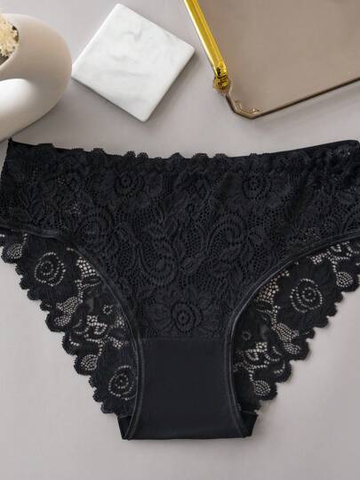 5 pièces/Paquet Culottes en dentelle à contraste pour femmes grandes tailles
