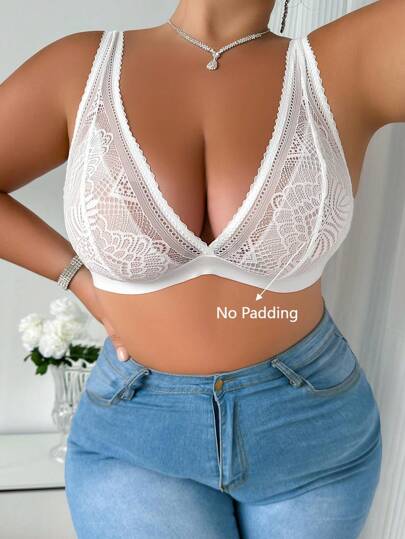 Femme Grande Taille Dentelle Sans Fil Sous-Vêtements Confortables et à la Mode Soutien-Gorge Lingerie