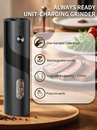 Moulin à sel et poivre électrique premium, moulin automatique à une main avec lumière LED & base de chargement éclairée, 3 options : unité à batterie intégrée unique, 2 paquets d'unités à batterie intégrée, coffret cadeau avec base de chargement, gadget d
