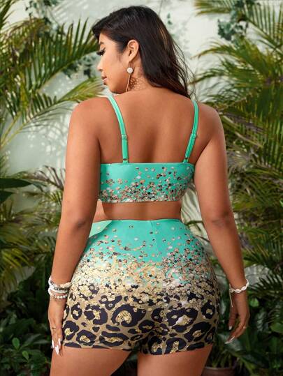 Slaydiva Ensemble Bikini Imprimé Léopard Grande Taille Avec Design De Patchwork