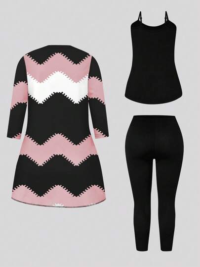 3 pièces Ensemble vintage imprimé vague grande taille