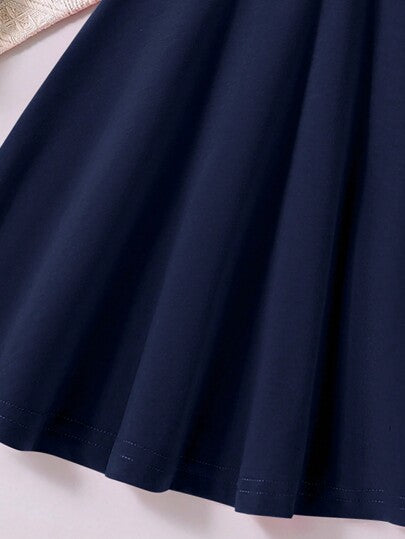 Robe à boutonnage devant sans manches à couleur unie et épissage pour filles pré-adolescentes