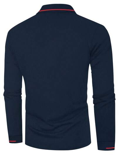 1 pièce Chemise polo à manches longues fines avec col boutonné, couleur unie, style décontracté pour hommes, convient pour le port quotidien léger au printemps et en automne
