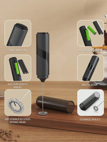 1 pièce Mousseur à lait portatif, mélangeur électrique à boisson alimenté par batterie avec fouet en acier inoxydable, mousseur pour café, latte, cappuccino, chocolat chaud, shakes protéinés, mélange d'œufs, accessoire parfait pour le coin café, piles non