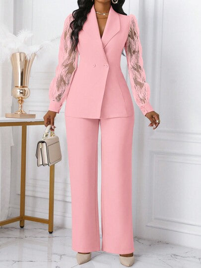 Xyvia 2 pièces/set Tenue avec ceinture de taille avec design de boutons en dentelle pour femme