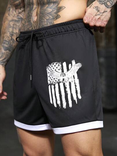 Gym Rark Short de sport à taille coulissante style petit ami avec imprimé drapeau américain et couleur contrastée pour hommes
