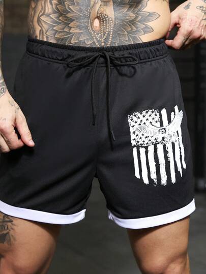 Gym Rark Short de sport à taille coulissante style petit ami avec imprimé drapeau américain et couleur contrastée pour hommes