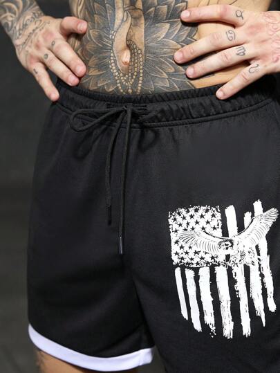 Gym Rark Short de sport à taille coulissante style petit ami avec imprimé drapeau américain et couleur contrastée pour hommes