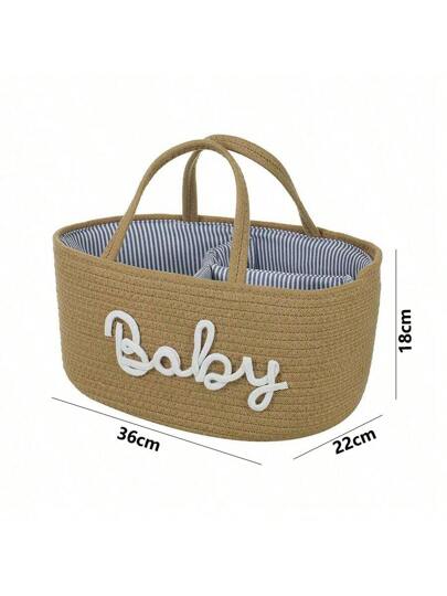 Panier de rangement pour articles pour bébé en corde tissée avec motif alphabet, à compartiments séparés pour couches humides et sèches