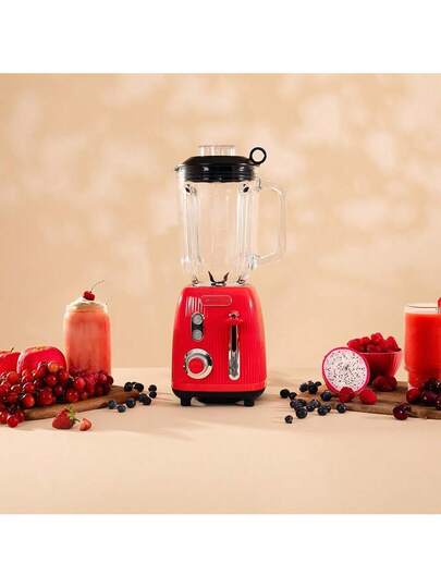 Cecotec Blender Mixeur Retro Power Black Titanium RetroRed. Puissance Maximale de 1200 W, 2 Vitesses, 4 Lames Revêtues de Titane Noir et un Récipient de 1,5 L, Design Verni Rouge