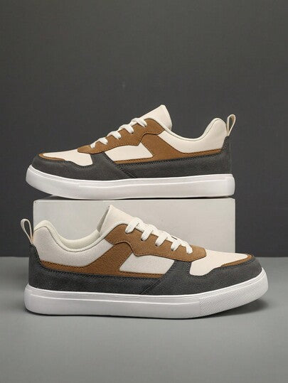 Chaussures de sport à lacets antidérapantes avec lettres gaufrées et blocs de couleur pour hommes, chaussures de tennis pour activités de plein air, pour tenue en jean