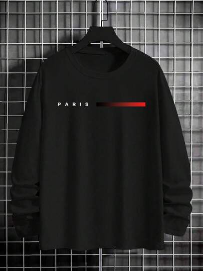 3 pièces/Set T-shirts à manches longues simples et décontractés pour hommes avec imprimé lettres, t-shirts d'automne, vêtements d'automne