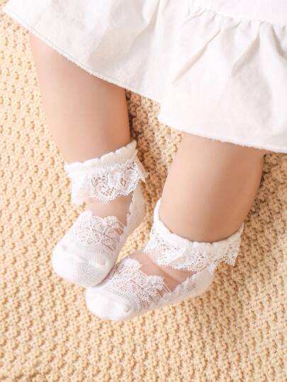 5 paires de chaussettes de bébé mode et respirantes avec de la dentelle pour le printemps et l'été, chaussettes en dentelle pour nouveau-nés, panier de demoiselle d'honneur de mariage