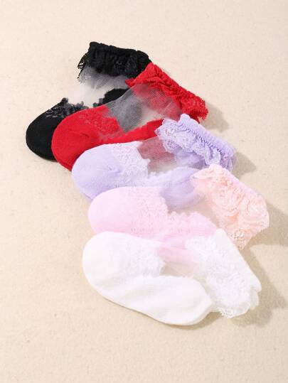 5 paires de chaussettes de bébé mode et respirantes avec de la dentelle pour le printemps et l'été, chaussettes en dentelle pour nouveau-nés, panier de demoiselle d'honneur de mariage